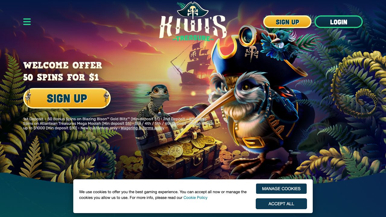 Kiwi Treasure Casino homepage preview