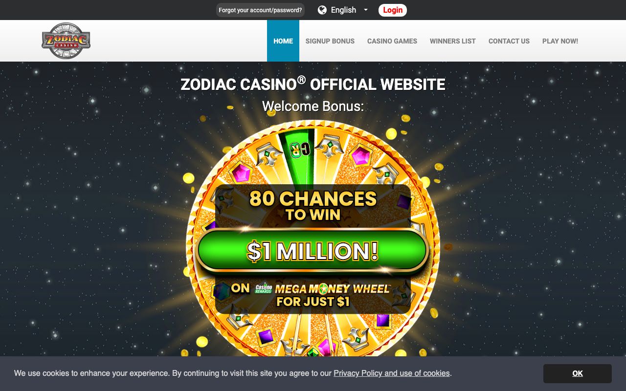 Zodiac Casino homepage preview